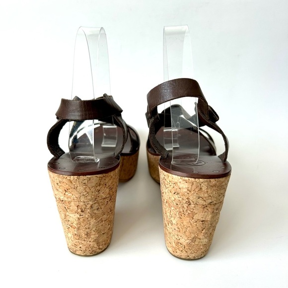 ASH Brown Leather Cork Block Heel Platform Sandals Strappy Open Toe 41 10.5-11 - Picture 8 of 11